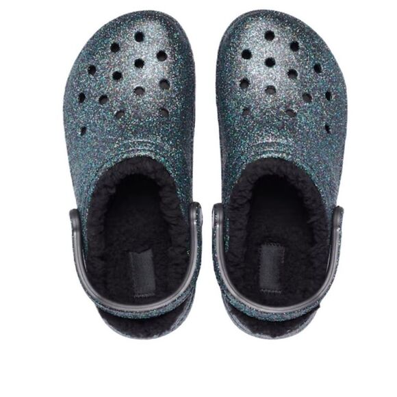 CROCS CLASSIC GLITTER LINED SHOE FUZZY Black Starry Skies Glitter size 6 - Picture 2 of 5